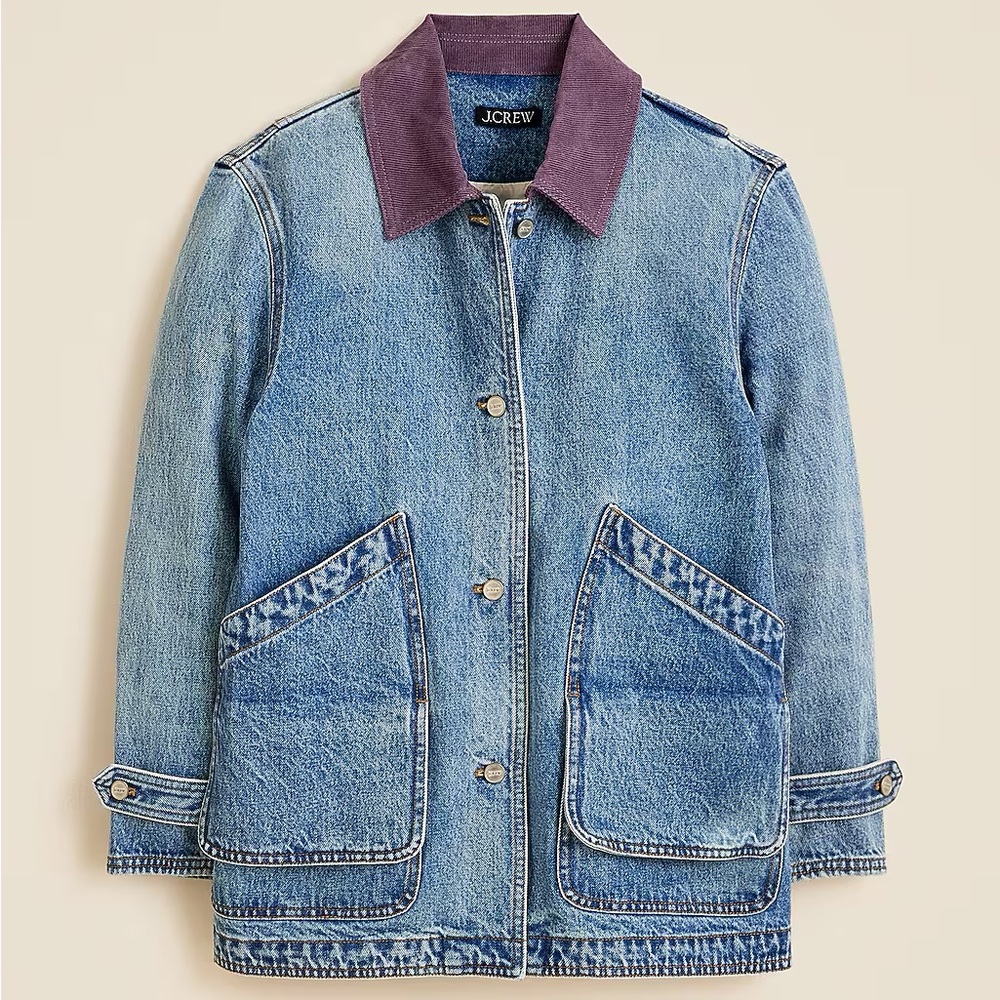 J. Crew Blue Denim Jacket with Purple Accent